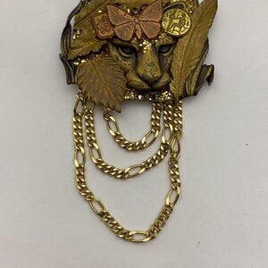 Fashion Jewelry Golden Drape Chain Faux Aztec Jungle Lion Brooches One Size
